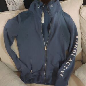 Bondi Active Blue Long Sleeve Logo Zip-Up Hoodie Yoga Jacket With Pockets Size 8